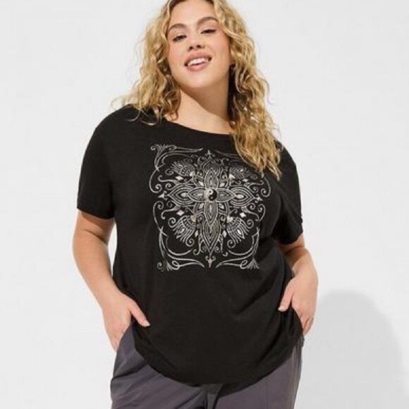 Women’s torrid 1 Black Silver Yin Yang Performance Cotton Active Tee 14 16 1X - Picture 3 of 14